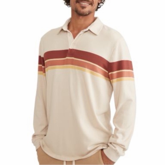 Marine Layer Alexander Rugby Polo Cream Red Long Sleeve Tee 2023 XL NWT L71 590 - Picture 3 of 5